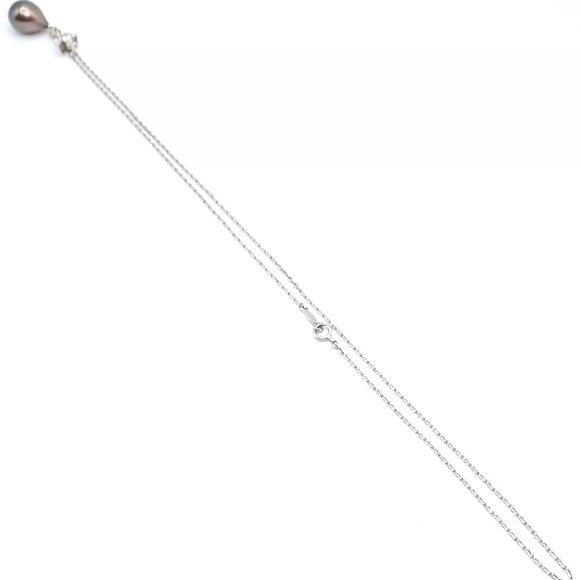 Authentic! Mikimoto 18k White Gold Tahitian Pearl Diamond Pendant Necklace - Picture 8 of 9